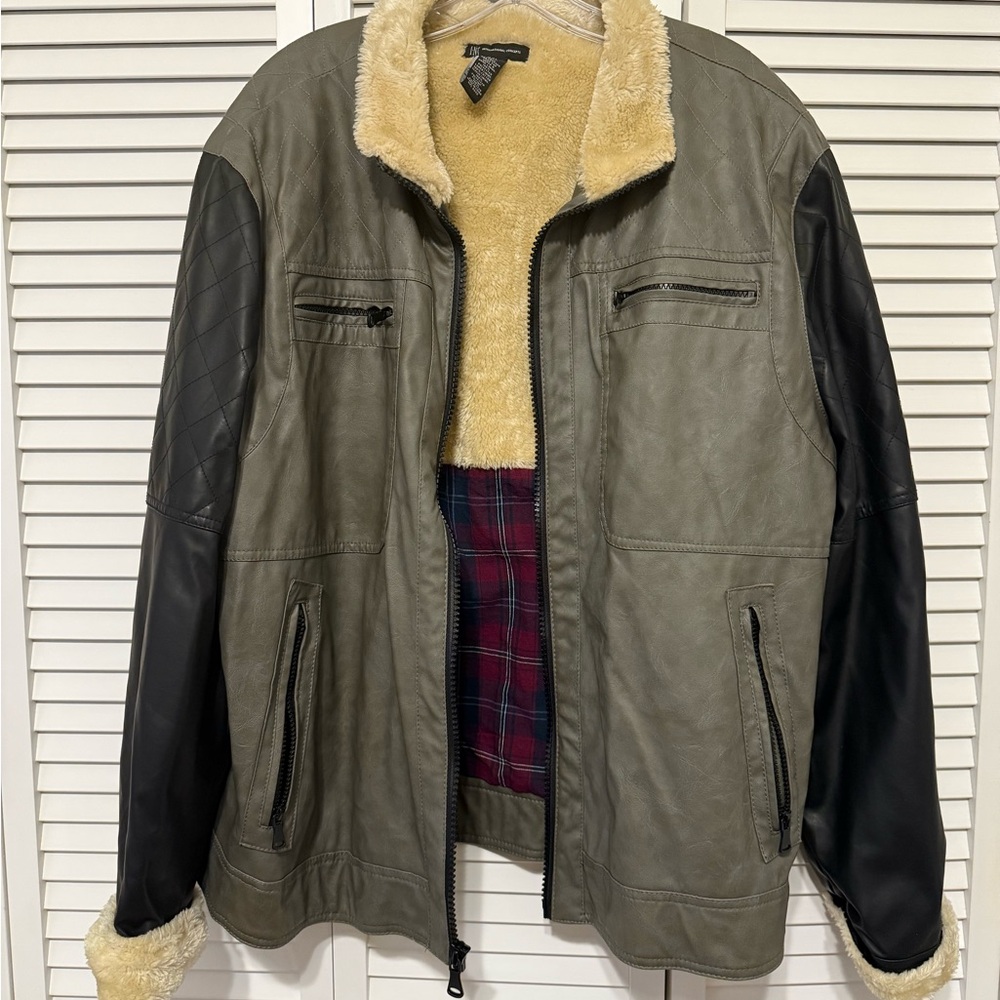 INC International Concepts Men's Two-Tone Faux-Leather Jacket Mens XXL
